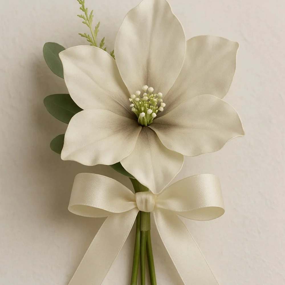 Magnolias 7”, 11 pc lot floral for Wedding Bouquet & Boutonniere artificial